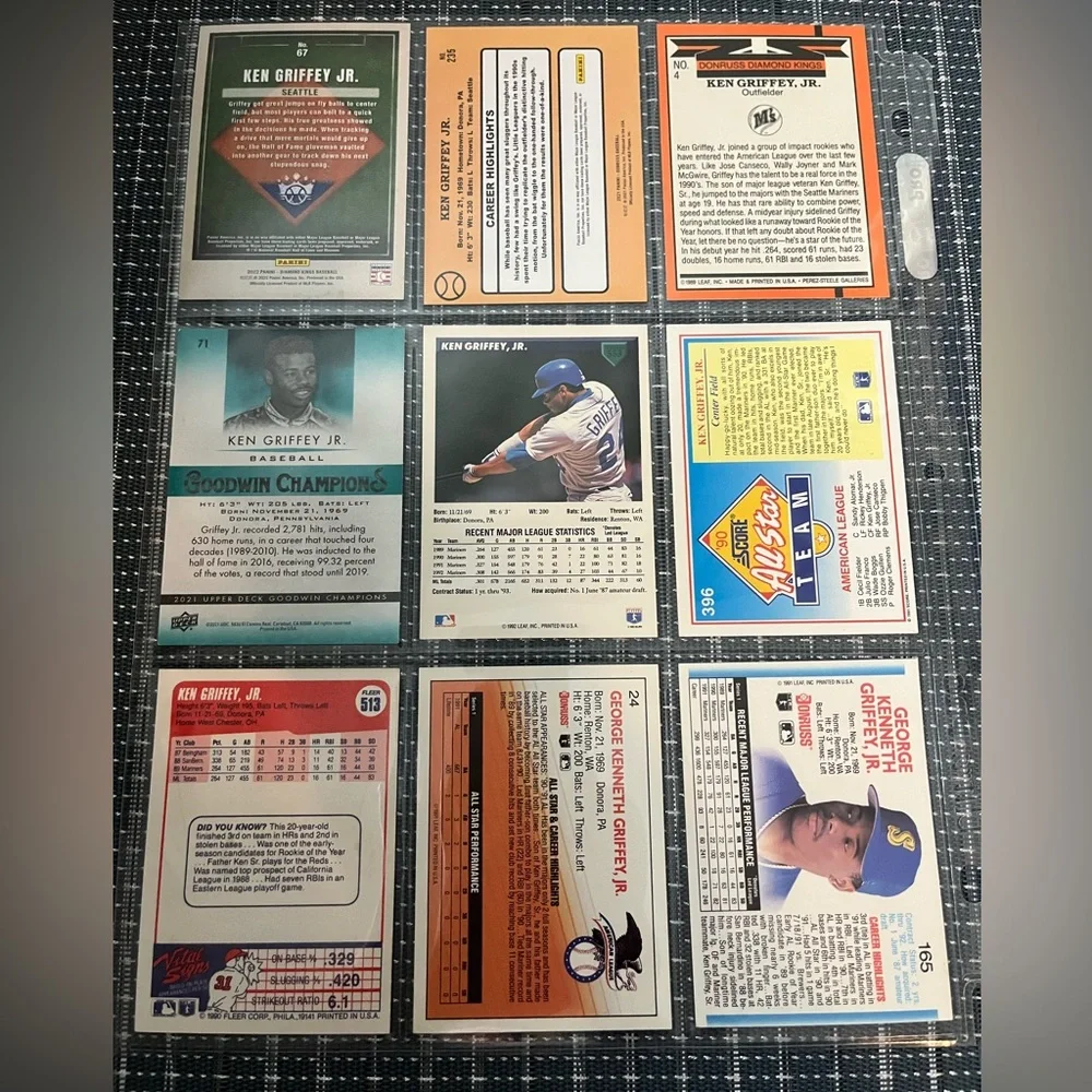 Ken Griffey Jr. ⚾️ MLB Baseball Sports Cards, Lot of 9 💥 (1) ERROR CARD